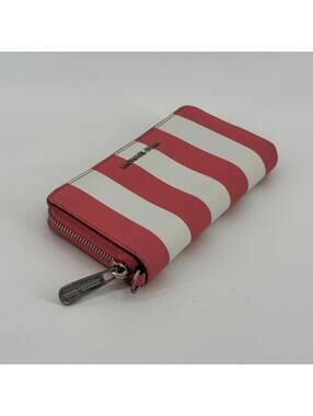 Michael Kors Pink & White Striped Continental Zip-Around Wallet #TM225